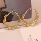 Elegant Gold Colored Twisted Hoop Earrings with Mesh Pattern