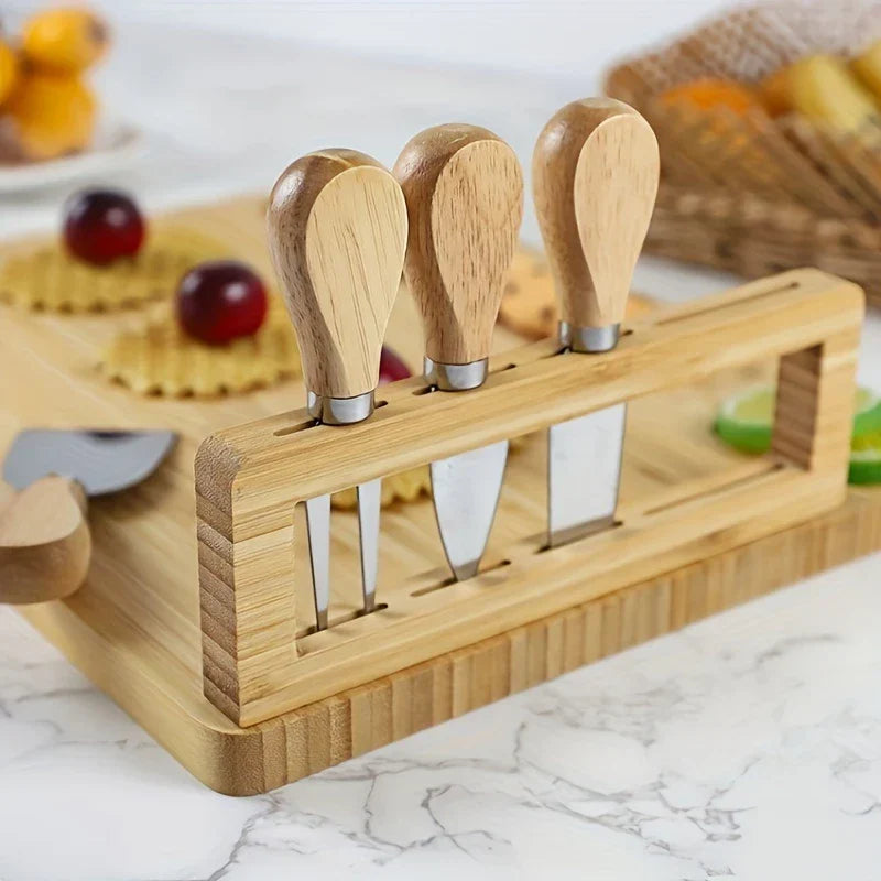 Wood cheese board with knife and fork – Elegant serving board for kitchen or dining room