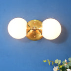 Spherical Wall Lamp Contemporary Milk Glass 2 Heads Wall Mounted Light in Brass