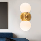 Spherical Wall Lamp Contemporary Milk Glass 2 Heads Wall Mounted Light in Brass