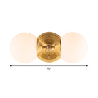 Spherical Wall Lamp Contemporary Milk Glass 2 Heads Wall Mounted Light in Brass