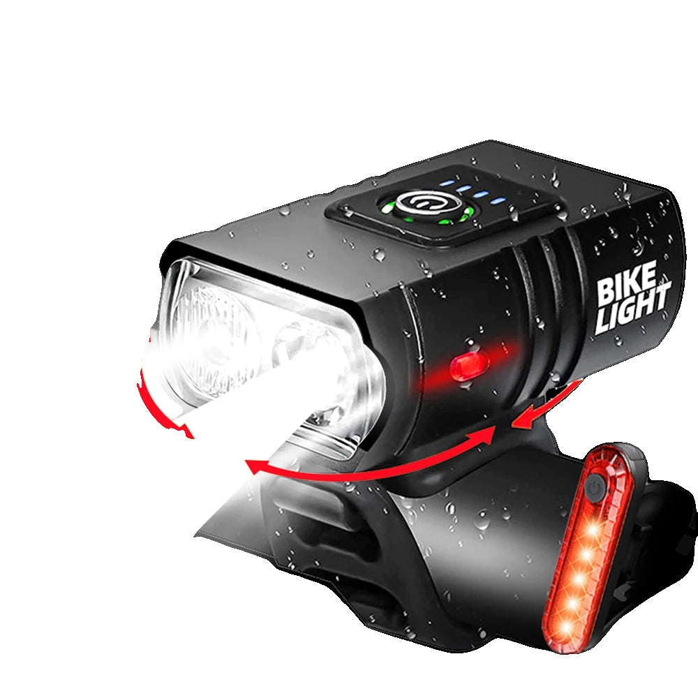 USB Rechargeable Bike Light Set - 1500 Lumen LED Headlight and Taillight with 6 Modes for Safe Night Cycling