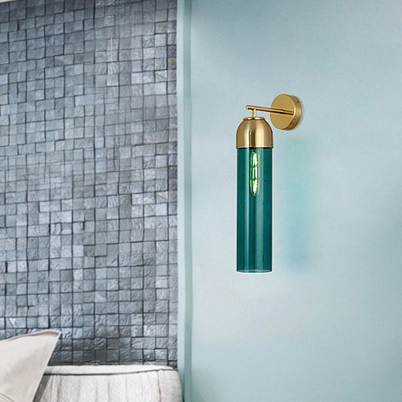 Modernist Tubular Wall Light Cream/Green Glass 1 Head Living Room Wall Lighting with Metal Arm