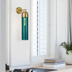 Modernist Tubular Wall Light Cream/Green Glass 1 Head Living Room Wall Lighting with Metal Arm