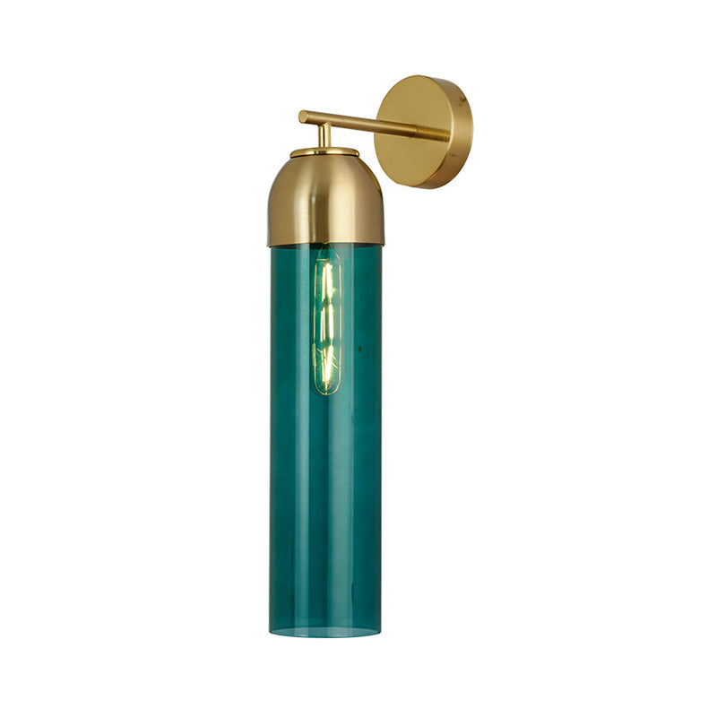 Modernist Tubular Wall Light Cream/Green Glass 1 Head Living Room Wall Lighting with Metal Arm