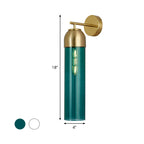 Modernist Tubular Wall Light Cream/Green Glass 1 Head Living Room Wall Lighting with Metal Arm