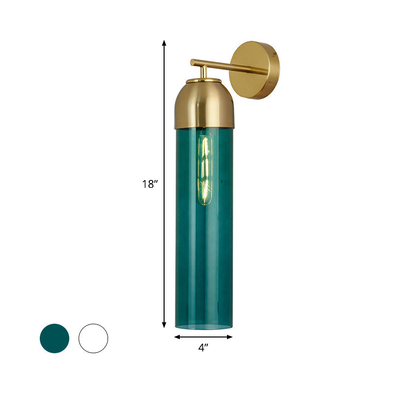 Modernist Tubular Wall Light Cream/Green Glass 1 Head Living Room Wall Lighting with Metal Arm