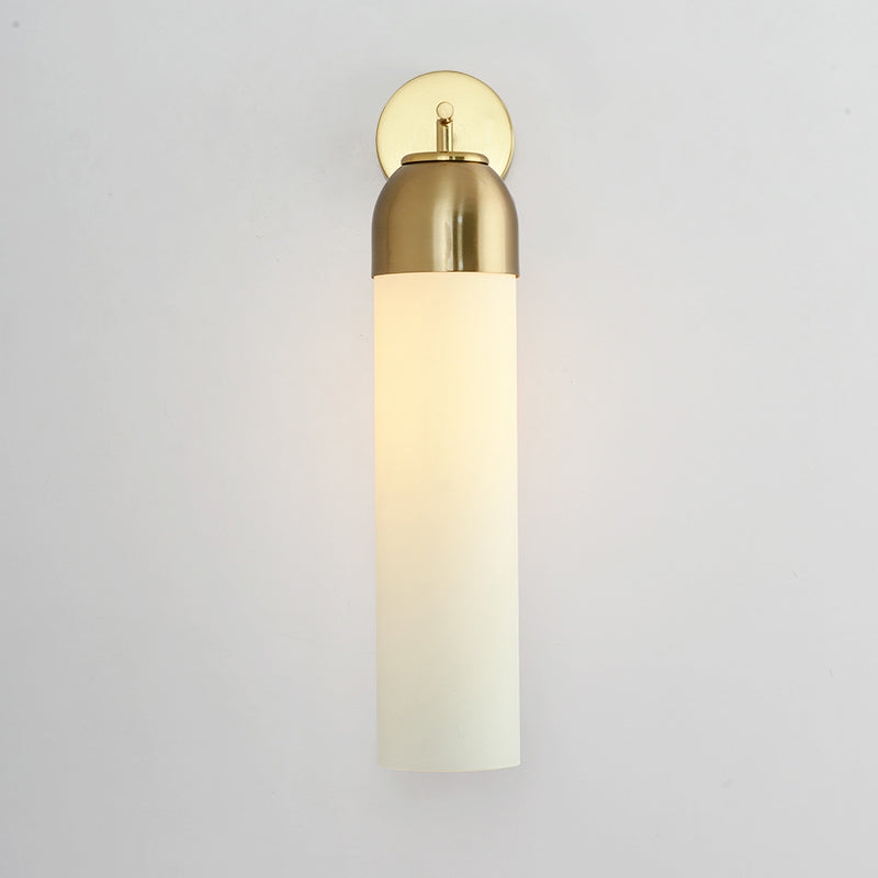 Modernist Tubular Wall Light Cream/Green Glass 1 Head Living Room Wall Lighting with Metal Arm