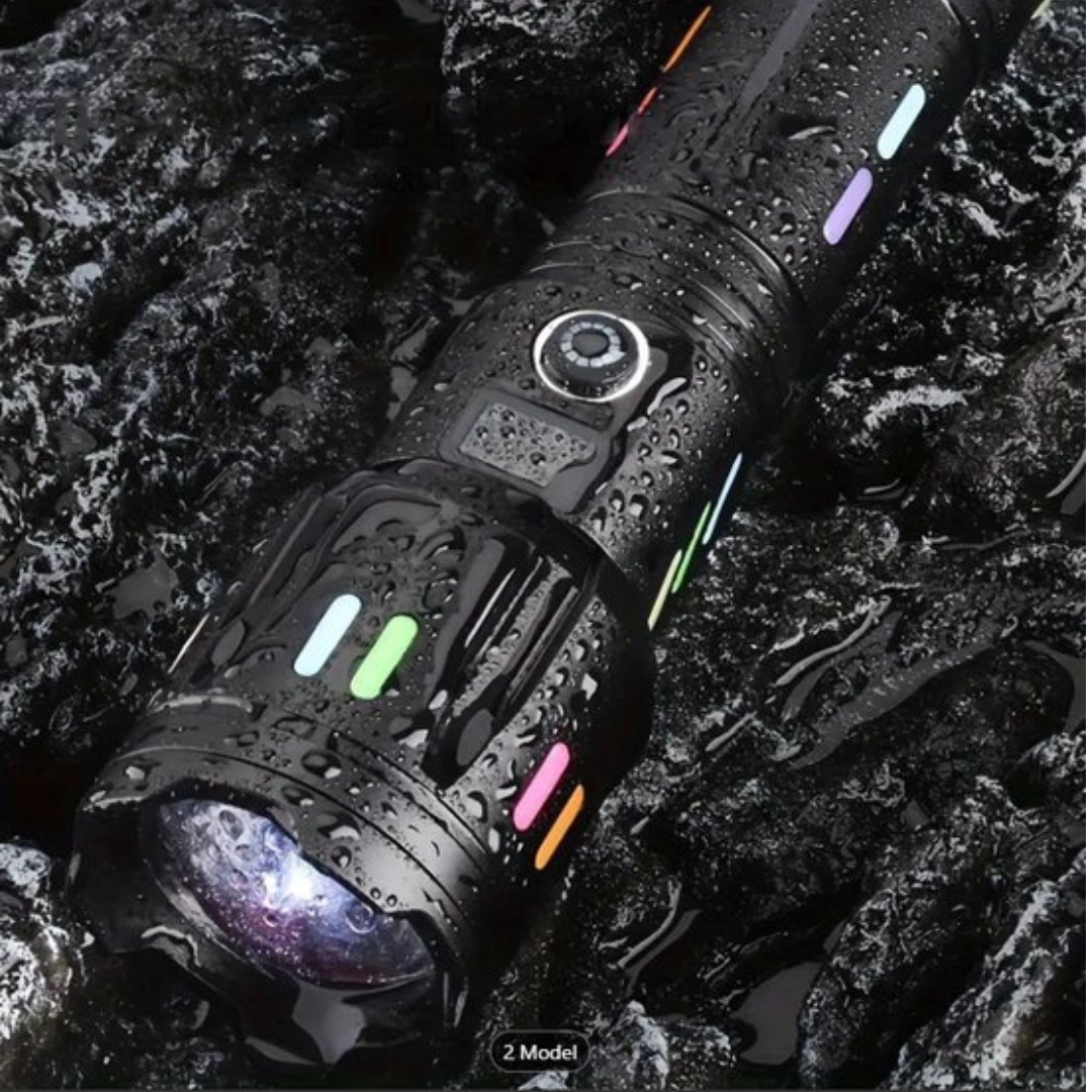 LED Flashlight With Power Display – Rechargeable High-Performance Flashlight With Glass Breaker & USB-C