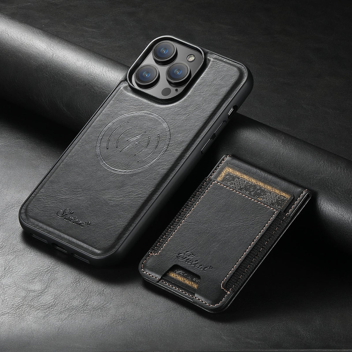 Leather phone case with card holder and MagSafe compatibility