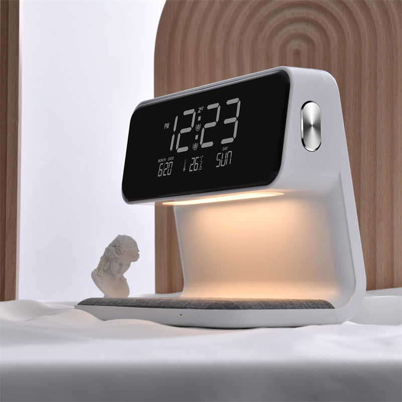 3 In 1 Bedside Lamp with Wireless Charger LCD Alarm Clock and Dimmable LED