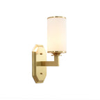 Modernist Cylindrical Wall Lamp Opal Glass 1 Lamp Wall Lighting Fixture in Gold with Metal Arm