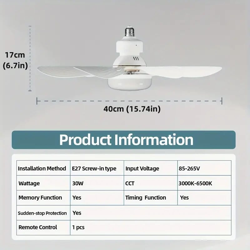 LuxeBreeze Portable Ceiling Fan & Light | Elegant 2-in-1 solution with remote control for comfort and style