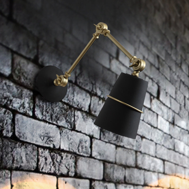 Metallic Conical Wall Light Modernist 1 Head Wall Mounted Lamp in White/Black with Adjustable Arm