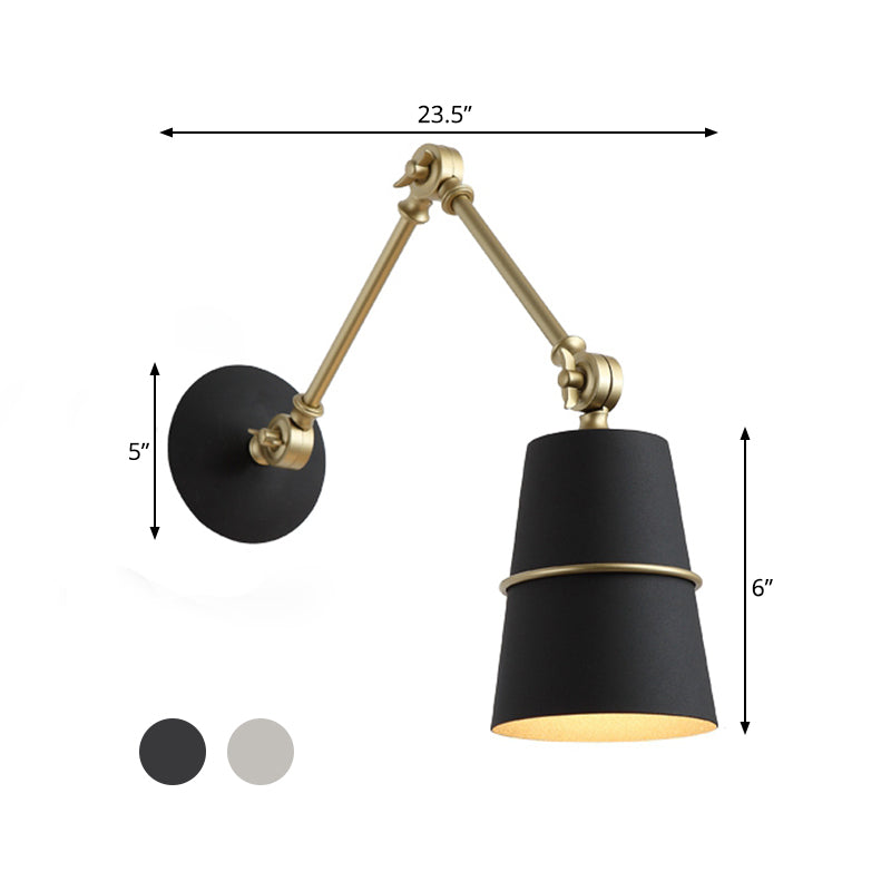 Metallic Conical Wall Light Modernist 1 Head Wall Mounted Lamp in White/Black with Adjustable Arm