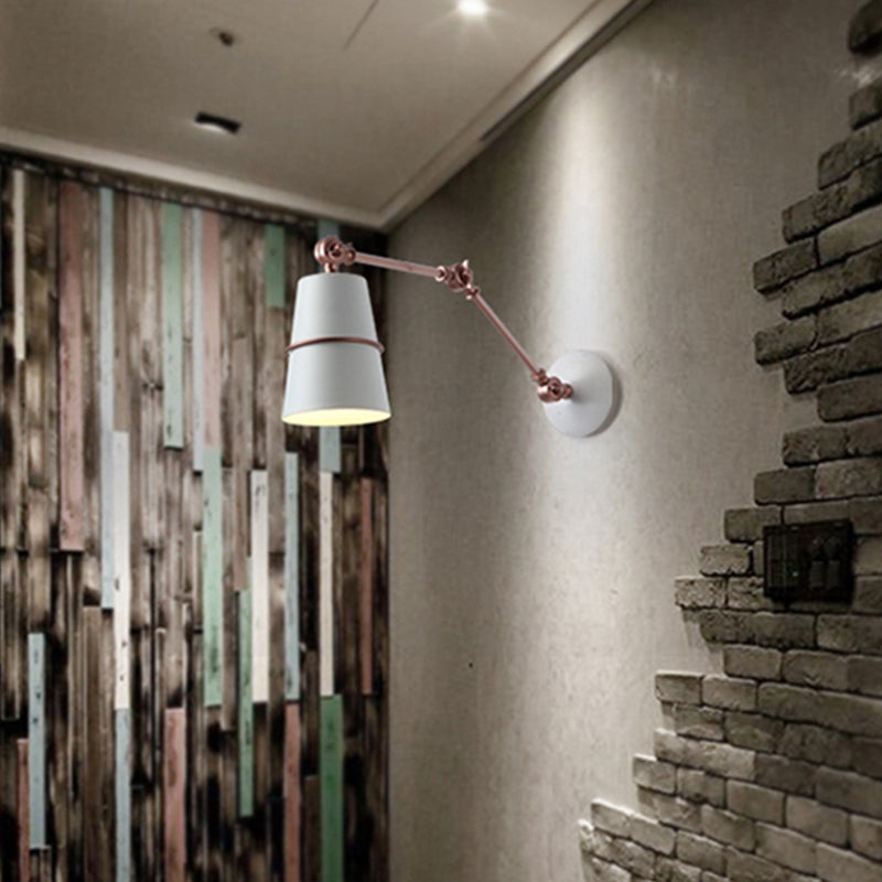 Metallic Conical Wall Light Modernist 1 Head Wall Mounted Lamp in White/Black with Adjustable Arm
