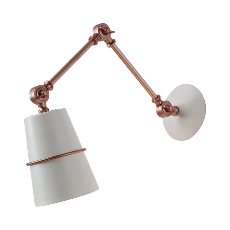 Metallic Conical Wall Light Modernist 1 Head Wall Mounted Lamp in White/Black with Adjustable Arm
