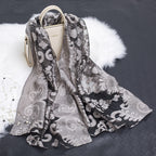 Silk scarf with cut flowers hollow motif