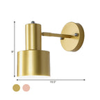 Simplicity 1-Bulb Wall Lighting Gold/Rose Gold Cylinder Wall Light with Metal Shade for the Bedroom