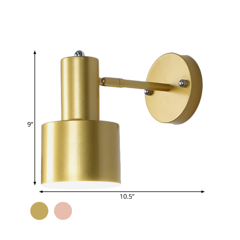 Simplicity 1-Bulb Wall Lighting Gold/Rose Gold Cylinder Wall Light with Metal Shade for the Bedroom