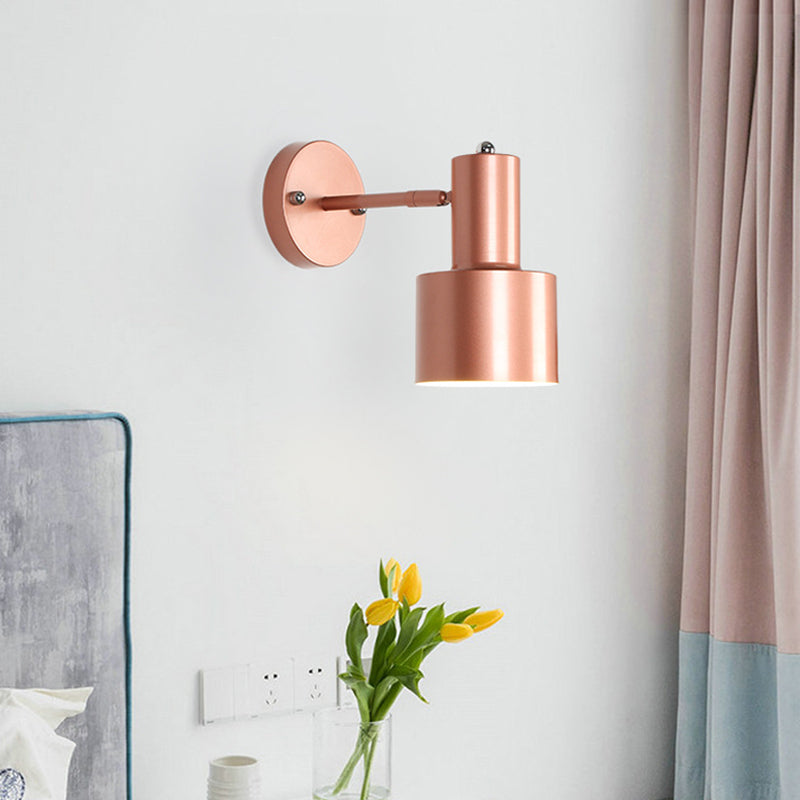 Simplicity 1-Bulb Wall Lighting Gold/Rose Gold Cylinder Wall Light with Metal Shade for the Bedroom