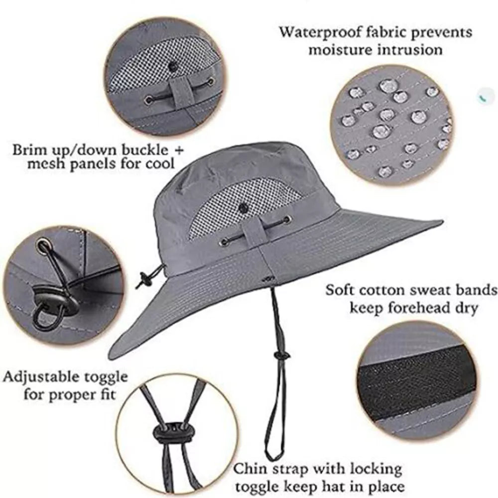 Wide Brim Solar Fan Outdoor Bucket Hat Solar & USB Charging