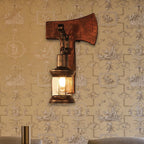 Rust One-Light Wall Light Coastal Clear Glass Lantern Lighting Fixture with Wood Back Plate