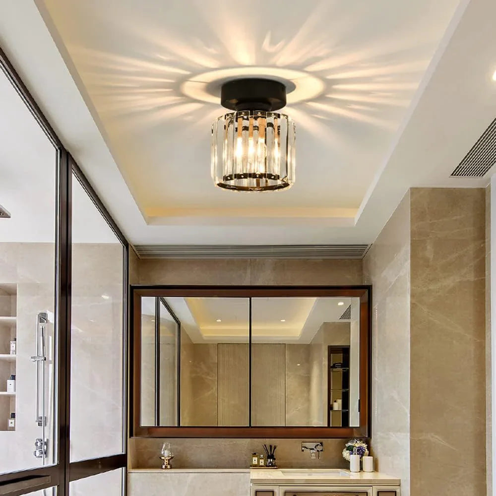 Modern Crystal Ceiling Light with Gold and Black Accents – Stylish Lighting for Your Home