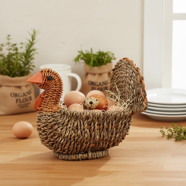 Handcrafted Natural Woven Turkey Shape Basket