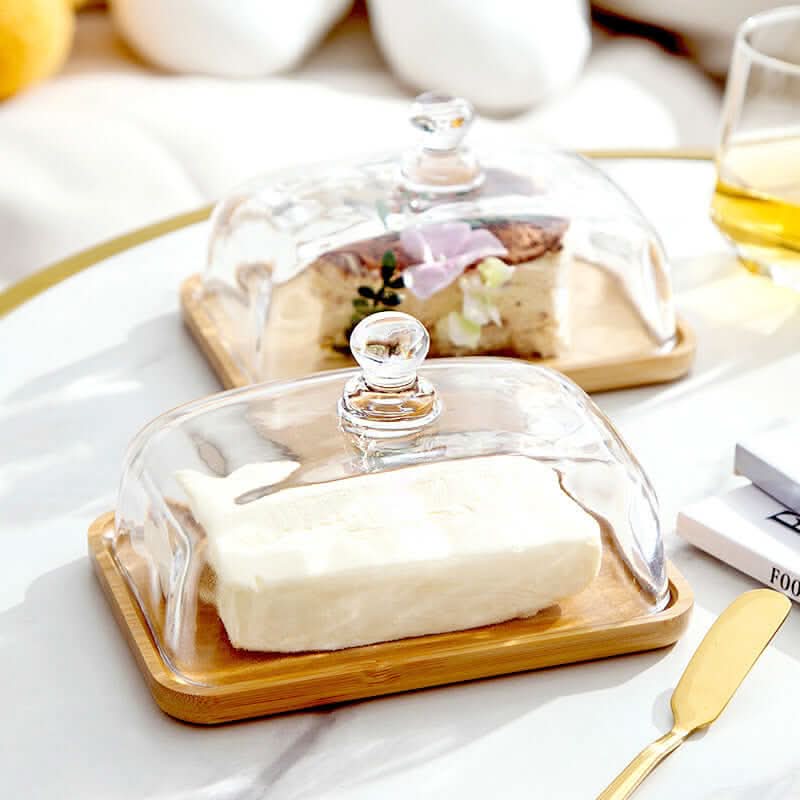 Wooden Butter Dish with Glass Lid – Elegant Tableware