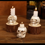 GothicGlow 3pc Halloween Skull Candle Holder Set