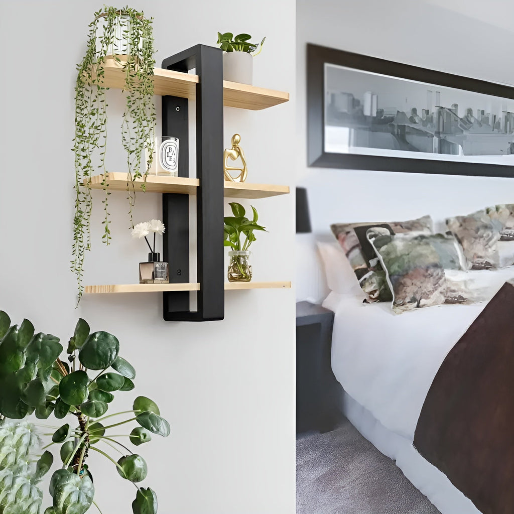 NordWood Wall Shelf | Solid Pine | 3 Levels | Space-saving & Decorative | Natural Wood