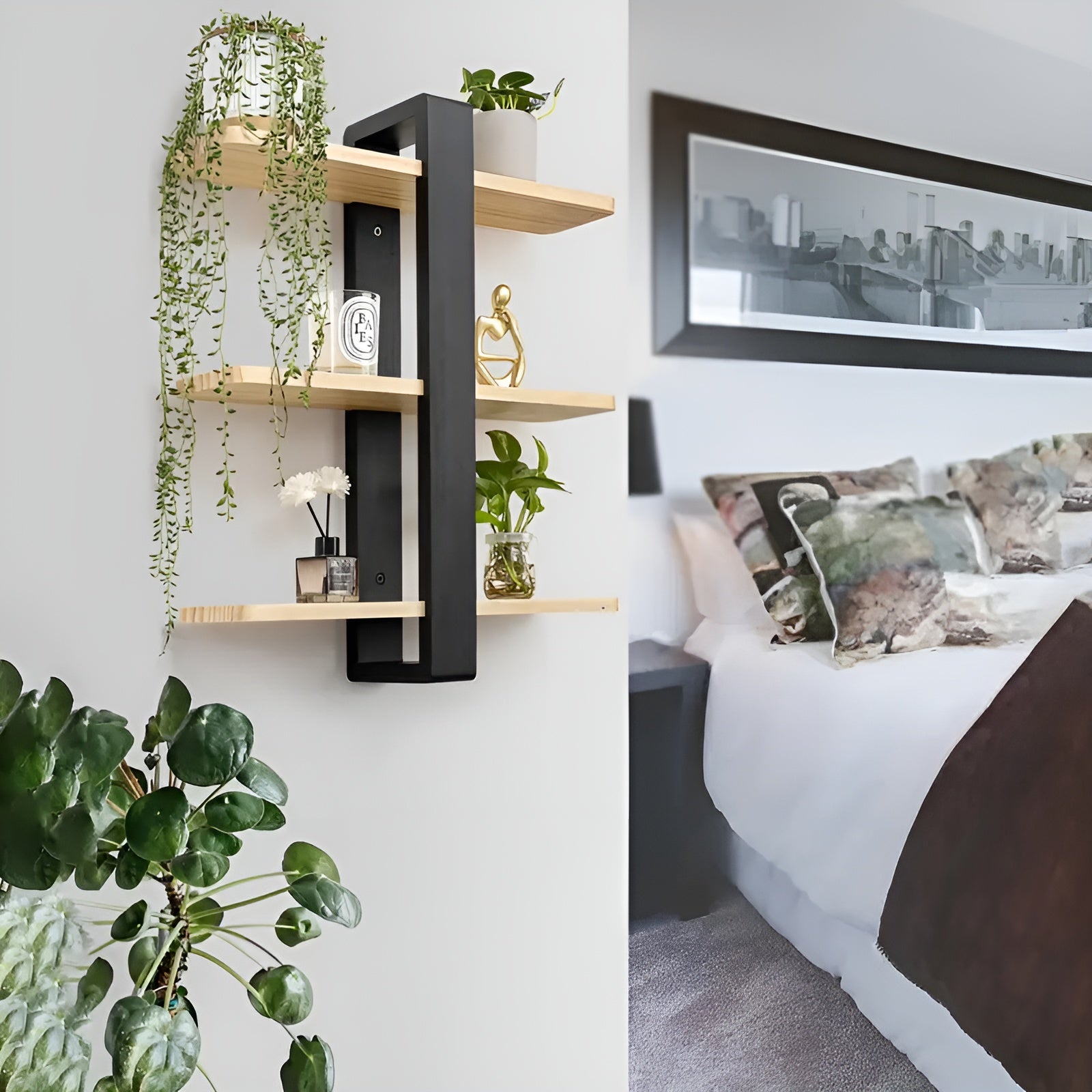 NordWood Wall Shelf | Solid Pine | 3 Levels | Space-saving & Decorative | Natural Wood