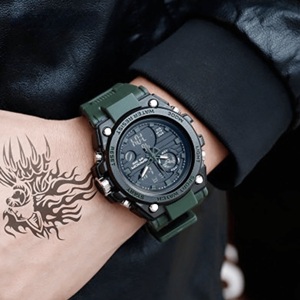 Sporty Dual-Display Mode Multifunctional Waterproof Luminous Men's Wristwatch