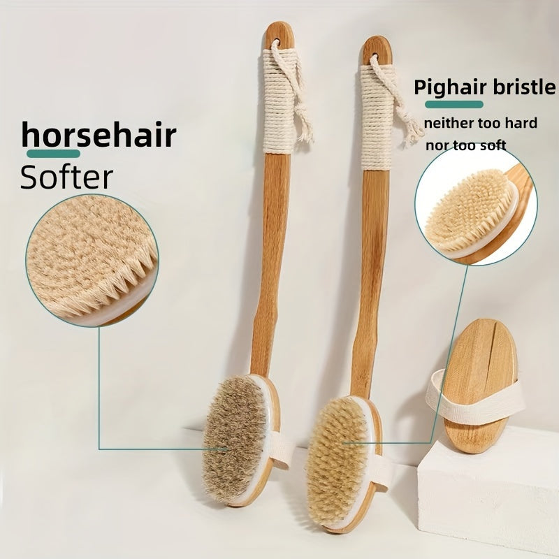 Back Boar Bristles Cleaning Sponge for the Shower - Long Wooden Handle Bath Sponge Brush, Soft Natural Bristles for Back Cleaning