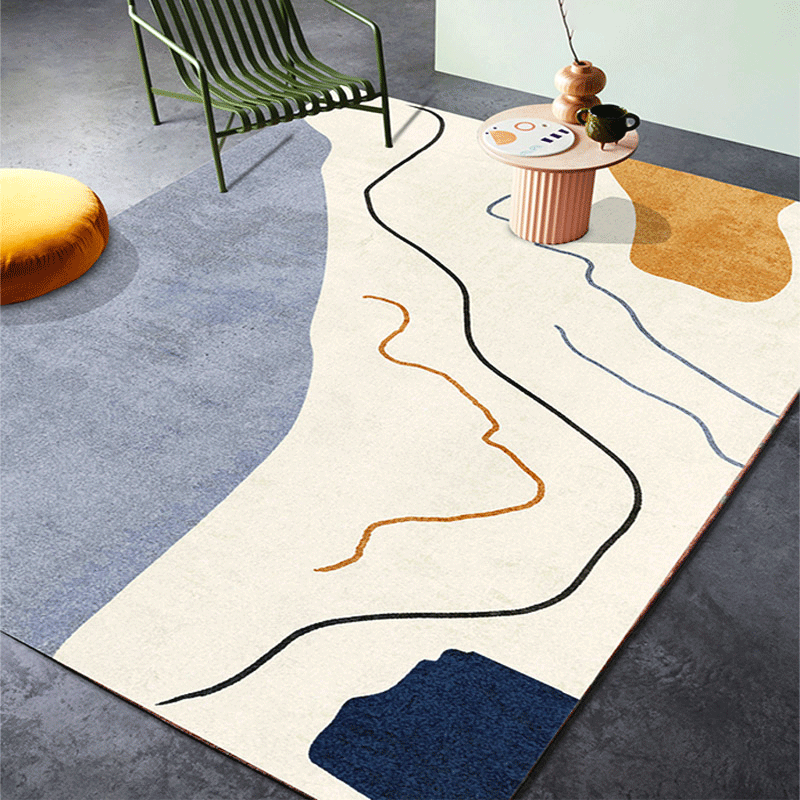 Retro Abstract Line Art Rug Multicolored Mid-Century Rug Synthetic Washable Stain Resistant Non-Slip Rug for the Living Room