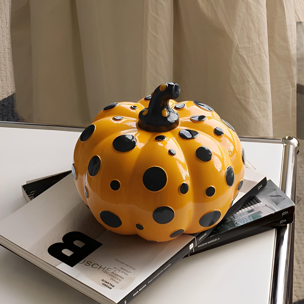 Polka Dot Resin Pumpkin Decor | Glossy Fall Ornament Set | Durable Sculpted Finish | PumpkinCharm