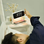 3 In 1 Bedside Lamp with Wireless Charger LCD Alarm Clock and Dimmable LED