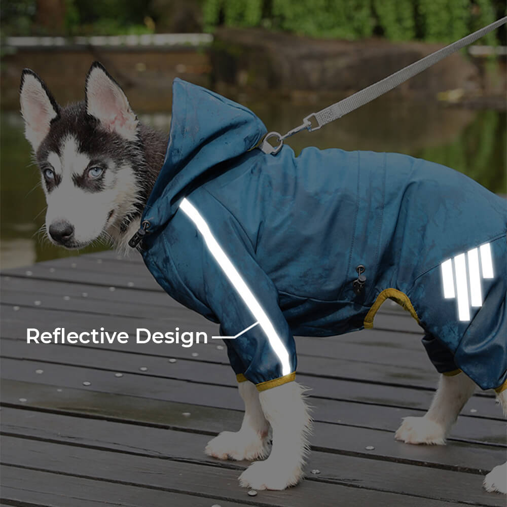 Stylish waterproof adjustable reflective stripe dog rain jacket with hood