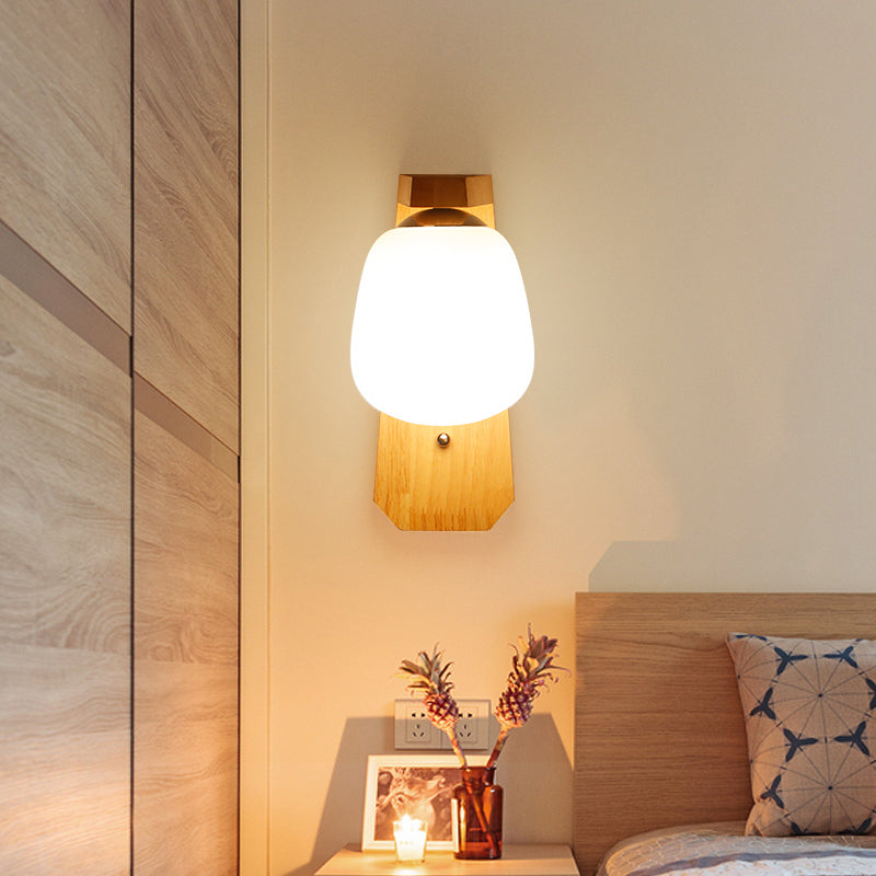 Milk Glass Mini Wall Mounted Lighting Nordic Style 1 Light Indoor Wall Light made of Wood for the Bedroom
