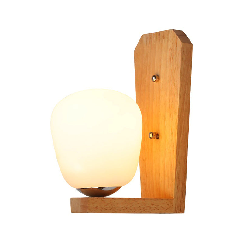 Milk Glass Mini Wall Mounted Lighting Nordic Style 1 Light Indoor Wall Light made of Wood for the Bedroom