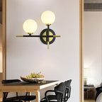 Milk glass orb wall light with cross design 2 lights modern black and brass wall light