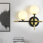 Milk glass orb wall light with cross design 2 lights modern black and brass wall light