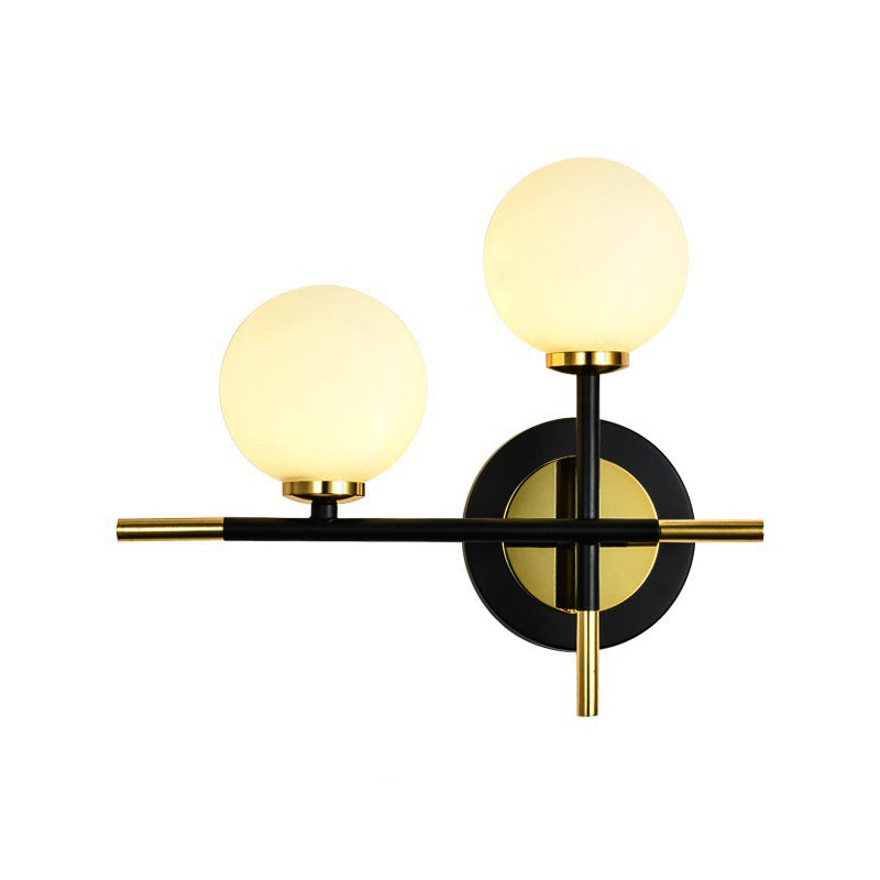 Milk glass orb wall light with cross design 2 lights modern black and brass wall light