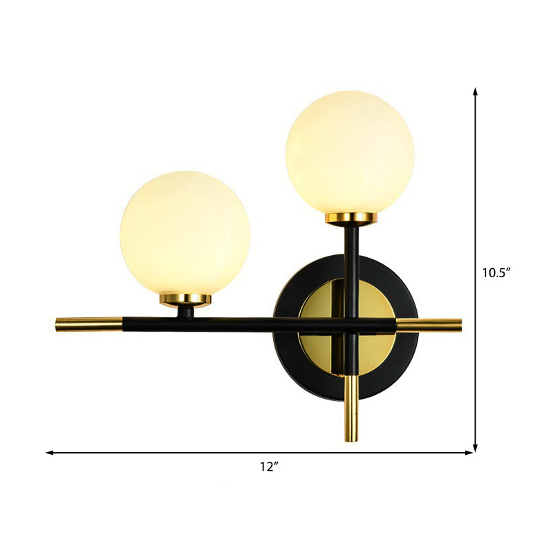 Milk glass orb wall light with cross design 2 lights modern black and brass wall light