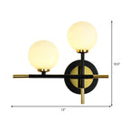 Milk glass orb wall light with cross design 2 lights modern black and brass wall light
