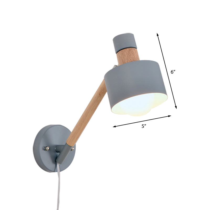5.5"/6"/7" W Armed Wall Sconce Minimalism Metal 1 Main Wall Mount Lighting in Gray for Living Room
