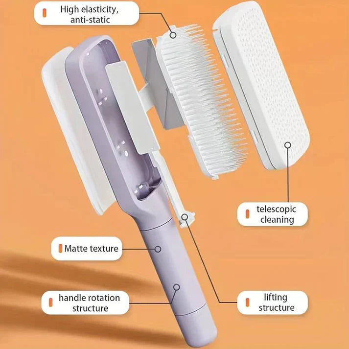 LuxéTress 4-in-1 Self-Cleaning Hairbrush | Innovative hairbrush with self-cleaning technology for effortlessly smooth and shiny hair