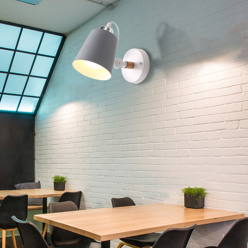 Gray/White/Pink/Yellow/Blue/Green Cone Wall Lamp Minimalist Metal 1 Light Wall Mount Lamp for Nightstand