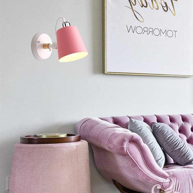 Gray/White/Pink/Yellow/Blue/Green Cone Wall Lamp Minimalist Metal 1 Light Wall Mount Lamp for Nightstand